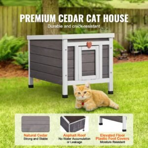 outdoor cat house weatherproof, feral cat shelter for multiple cats, outdoor wooden cat rabbit house with pvc door flaps and open roof, 21"l x 17"w x 17"h