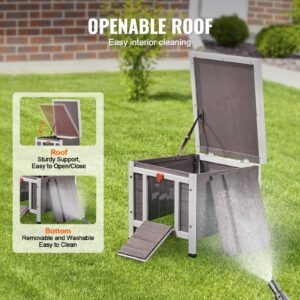 outdoor cat house weatherproof, feral cat shelter for multiple cats, outdoor wooden cat rabbit house with pvc door flaps and open roof, 21"l x 17"w x 17"h