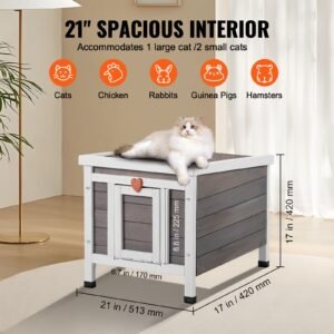 outdoor cat house weatherproof, feral cat shelter for multiple cats, outdoor wooden cat rabbit house with pvc door flaps and open roof, 21"l x 17"w x 17"h