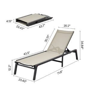 outdoor chaise lounge chair set of 2, 400 lbs weight capacity, foldable sun tanning chair, 5 adjustable positions, easy assembly, aluminum pool recliner lounge chairs, for beach yard patio