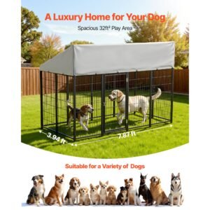 outdoor dog kennel, 7.87 x 3.94 x 5.4 ft large dog kennel with secure lock, outside dogs enclosures with uv resistant & waterproof roof cover, heavy duty pet crate cage run for large dogs