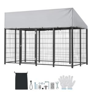 Outdoor Dog Kennel, 7.87 x 3.94 x 5.4 ft Large Dog Kennel with Secure Lock, Outside Dogs Enclosures with UV-Resistant & Waterproof Roof Cover, Heavy Duty Pet Crate Cage Run for Large Dogs