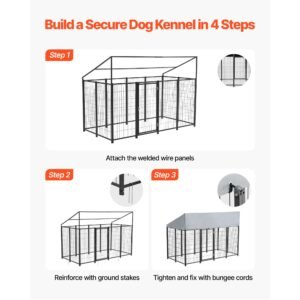 outdoor dog kennel, 7.87 x 3.94 x 5.4 ft large dog kennel with secure lock, outside dogs enclosures with uv resistant & waterproof roof cover, heavy duty pet crate cage run for large dogs