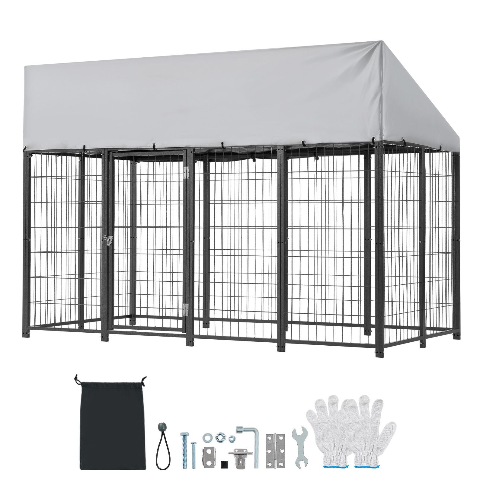 outdoor dog kennel, 7.87 x 3.94 x 5.4 ft large dog kennel with secure lock, outside dogs enclosures with uv resistant & waterproof roof cover, heavy duty pet crate cage run for large dogs