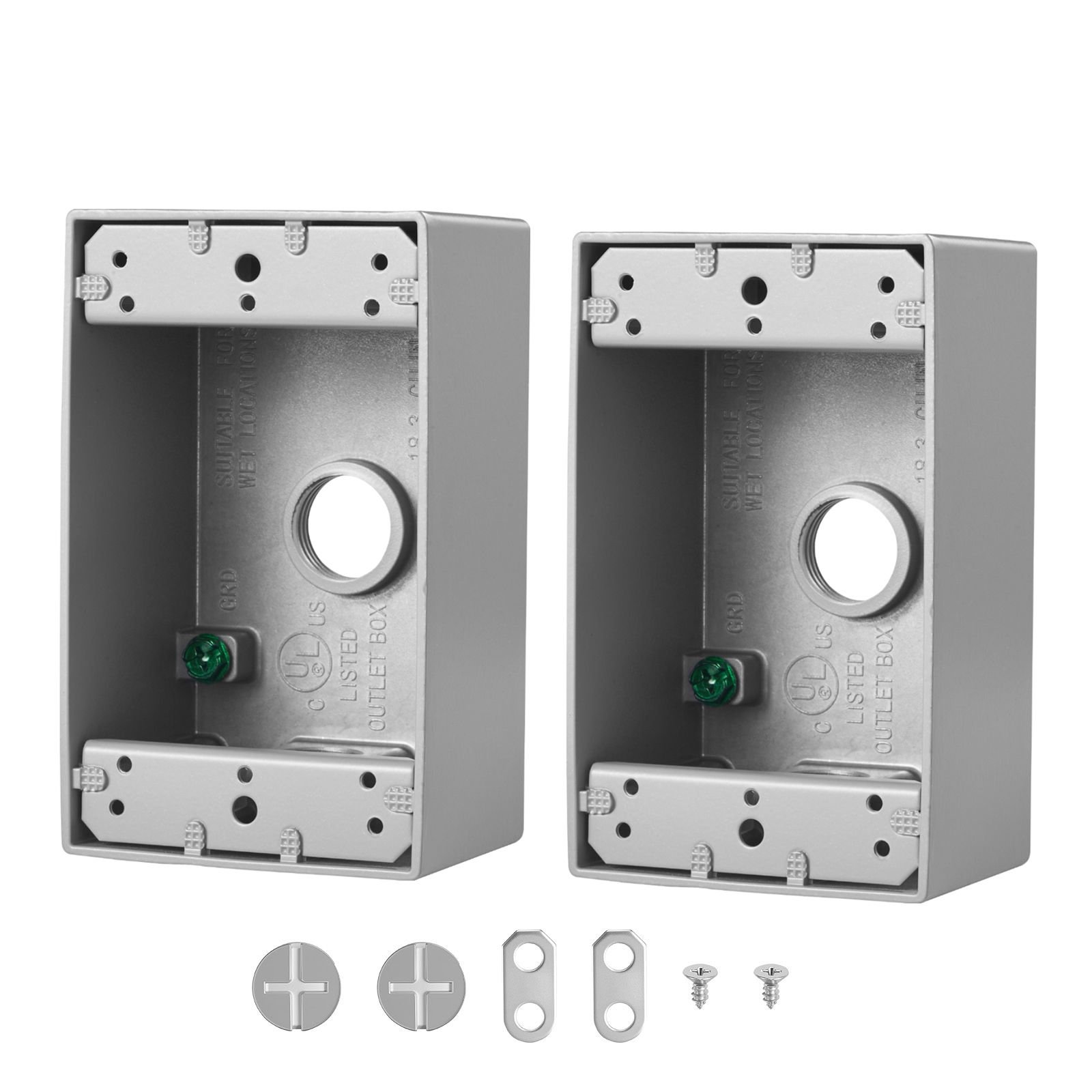 outdoor electrical box, 4.5 x 2.8 x 2 in, weatherproof outlet junction box, suitable 1/2 inch or 3/4 inch electrical conduit, 18.3 cu.in large capacity plug receptacle protector, 4pcs, gray