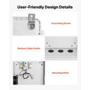 outdoor electrical box, abs, waterproof electrical junction box with thermostat and fan, mounting plate, cable grommets, ventilated plastic enclosure, 14.2 x 10.8 x 5.9 in, ip65 for indoor/outdoor