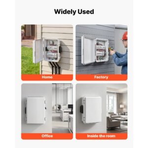 outdoor electrical box, abs, waterproof electrical junction box with thermostat and fan, mounting plate, cable grommets, ventilated plastic enclosure, 14.2 x 10.8 x 5.9 in, ip65 for indoor/outdoor