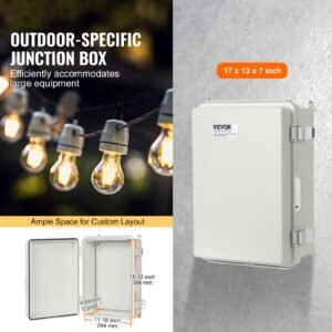 outdoor electrical junction box, 16.93 x 12.99 x 7.09 in, abs plastic electrical enclosure box with hinged cover stainless steel latch, ip67 dustproof waterproof for outdoor electrical projects