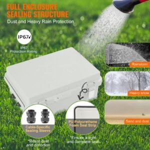 outdoor electrical junction box, 16.93 x 12.99 x 7.09 in, abs plastic electrical enclosure box with hinged cover stainless steel latch, ip67 dustproof waterproof for outdoor electrical projects