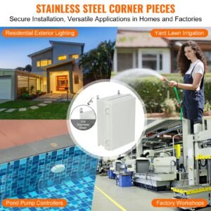 outdoor electrical junction box, 16.93 x 12.99 x 7.09 in, abs plastic electrical enclosure box with hinged cover stainless steel latch, ip67 dustproof waterproof for outdoor electrical projects
