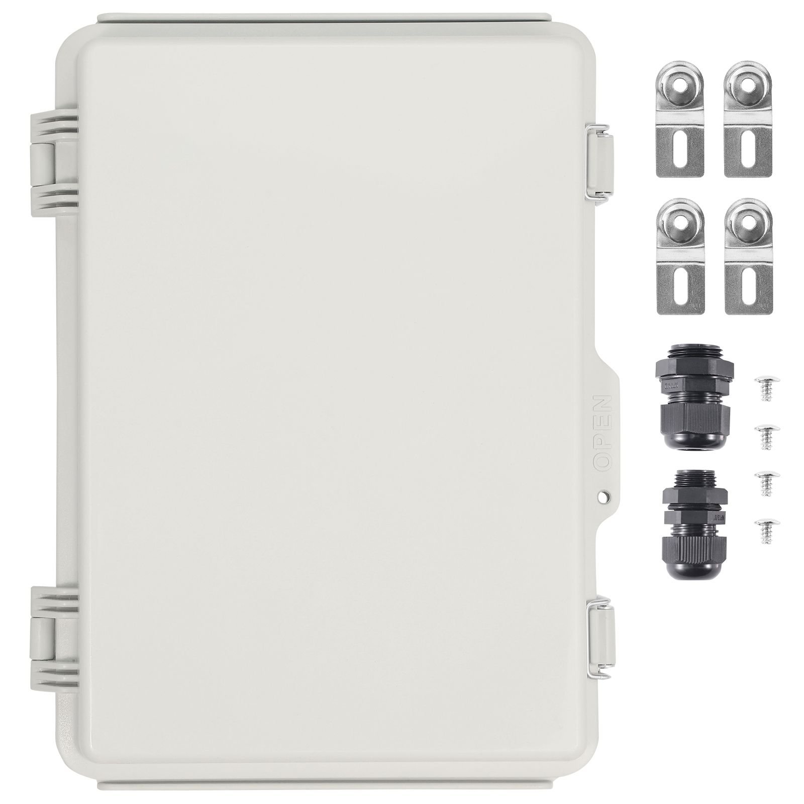 outdoor electrical junction box, 16.93 x 12.99 x 7.09 in, abs plastic electrical enclosure box with hinged cover stainless steel latch, ip67 dustproof waterproof for outdoor electrical projects