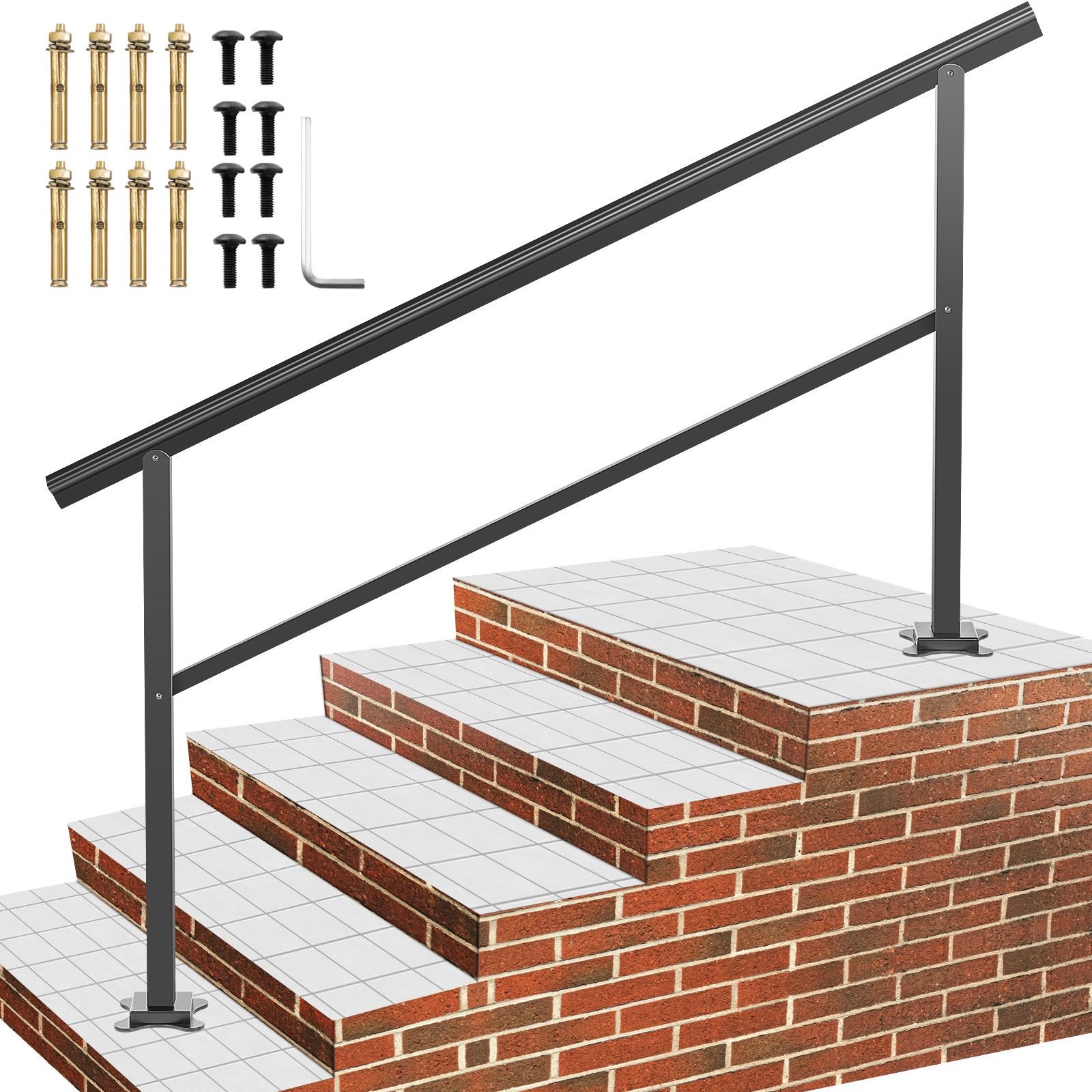 outdoor handrail 165lbs load handrail outdoor stairs aluminum stair handrail 60 x 35" outdoor stair railing transitional range from 0 to 30° staircase handrail fits 4 5 steps with screw kit