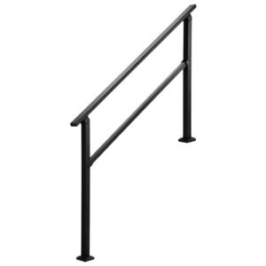 outdoor handrails for steps, 4 5 step stair rail kit, black square tube with horizontal bar, carbon steel support rails for seniors, concrete & deck stairs, easy installation