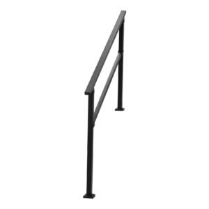 outdoor handrails for steps, 4 5 step stair rail kit, black square tube with horizontal bar, carbon steel support rails for seniors, concrete & deck stairs, easy installation