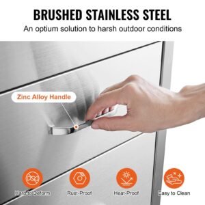 outdoor kitchen drawers 14" w x 20.3" h x 23" d, flush mount triple access bbq drawers stainless steel with handle, bbq island drawers for outdoor kitchens or patio grill station