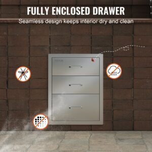 outdoor kitchen drawers 14" w x 20.3" h x 23" d, flush mount triple access bbq drawers stainless steel with handle, bbq island drawers for outdoor kitchens or patio grill station