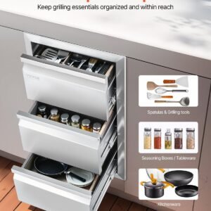 outdoor kitchen drawers 15" w x 25.4" h x 19" d, box frame style flush mount bbq drawers with stainless steel handle, bbq island drawers for outdoor kitchens or patio grill station