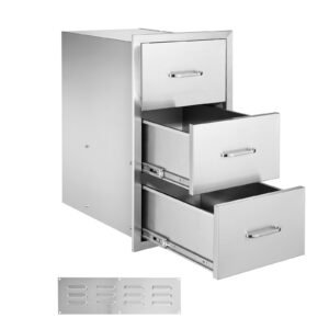 Outdoor Kitchen Drawers, 16.5"W x 29"H x 20.5"D Triple Access Drawers, Stainless Steel Flush Mount Cabinets, BBQ Island Drawers Storage with Paper Towel Holder & Handle, for Patio Grill Station