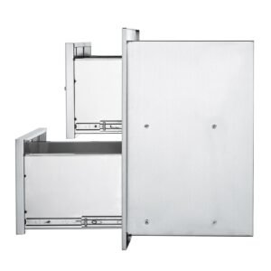 Outdoor Kitchen Drawers 17.8W x 20.2H x 12.2D Inch, Flush Mount Double BBQ Drawers Stainless Steel with Handle, BBQ Island Drawers for Outdoor Kitchens or Patio Grill Station