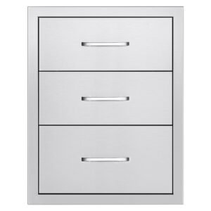 outdoor kitchen drawers 18.11"w x 23.23"d x 23.23"h, triple access stainless steel bbq drawers with handles, bbq island drawer for outdoor kitchens or barbeque island patio grill station