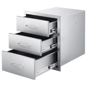 outdoor kitchen drawers 18.11"w x 23.23"d x 23.23"h, triple access stainless steel bbq drawers with handles, bbq island drawer for outdoor kitchens or barbeque island patio grill station