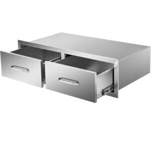 outdoor kitchen drawers 30" w x 10" h x 20" d, horizontal double bbq access drawers stainless steel with handle, bbq island drawers for outdoor kitchens or patio grill station