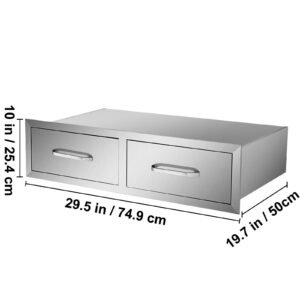 outdoor kitchen drawers 30" w x 10" h x 20" d, horizontal double bbq access drawers stainless steel with handle, bbq island drawers for outdoor kitchens or patio grill station