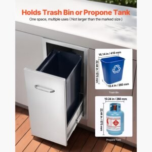 outdoor kitchen trash drawer, 13.54"w x 19.61"d x 25.79"h interior storage, multi purpose outdoor kitchen drawers stainless steel, 55 lbs max capacity per tier, for outdoors bbq island kitchens
