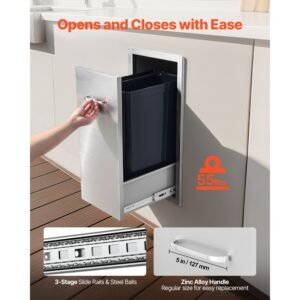 outdoor kitchen trash drawer, 13.54"w x 19.61"d x 25.79"h interior storage, multi purpose outdoor kitchen drawers stainless steel, 55 lbs max capacity per tier, for outdoors bbq island kitchens