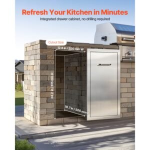 outdoor kitchen trash drawer, 13.54"w x 19.61"d x 25.79"h interior storage, multi purpose outdoor kitchen drawers stainless steel, 55 lbs max capacity per tier, for outdoors bbq island kitchens