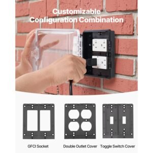 outdoor outlet cover, 2 gang weatherproof electrical outlet cover with lockable design, high strength pc material, 12 in 1 outside receptacle socket, horizontal/vertical for easy installation