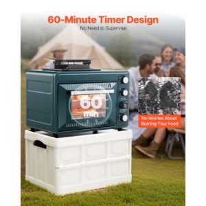 outdoor oven, 2 in 1 portable gas camping stove oven combo, adjustable fire, 60 minute timer, windproof, with grill shelf and roasting tray, for camping gear backyard picnic outdoor cooking