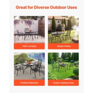 outdoor patio dining table, 47 inch round metal steel slat backyard bistro tables, with 1.5 in umbrella hole, outside all weather large furniture for lawn garden porch, black