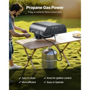 outdoor pizza oven, 12 in propane gas pizza maker, portable pizza cooker with electric rotation, thickened pizza stone, carry bag, propane pizza oven for outside backyard patio camping, black