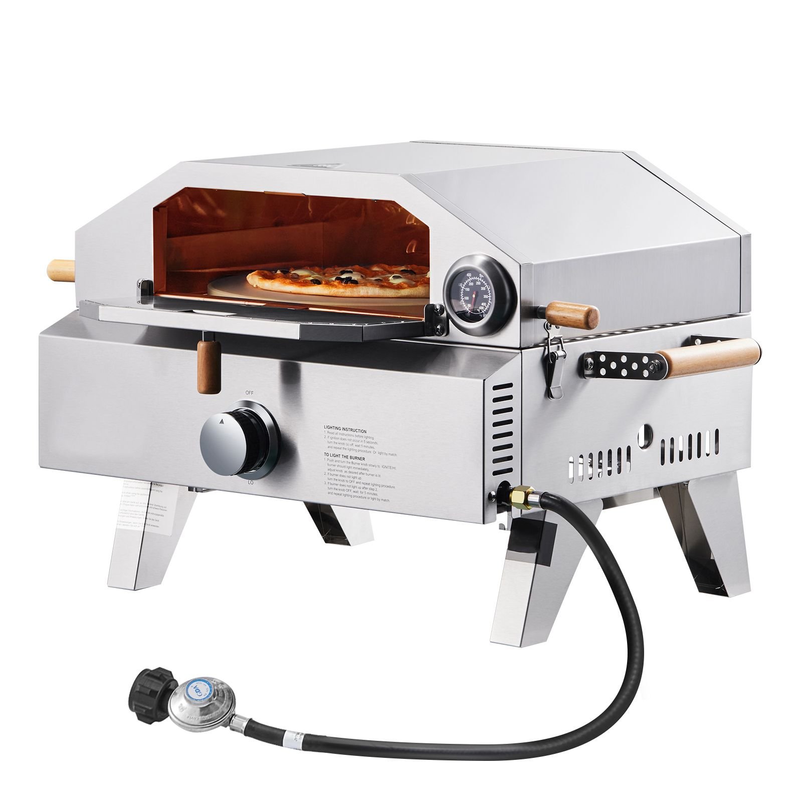 outdoor pizza oven, 13 in gas fired pizza maker, portable outside gas oven with thickened cordierite pizza stone, and built in thermometer, pizza or grill two modes, for camping & backyard