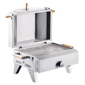 outdoor pizza oven, 13 in gas fired pizza maker, portable outside gas oven with thickened cordierite pizza stone, and built in thermometer, pizza or grill two modes, for camping & backyard
