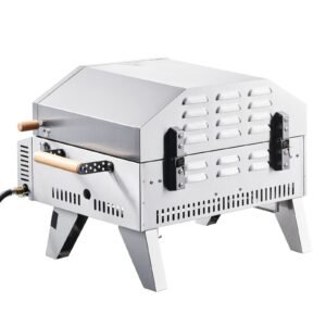 outdoor pizza oven, 13 in gas fired pizza maker, portable outside gas oven with thickened cordierite pizza stone, and built in thermometer, pizza or grill two modes, for camping & backyard