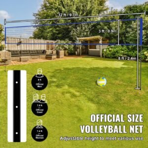 outdoor portable volleyball net system, adjustable height steel poles, professional volleyball set with pvc volleyball, pump, carrying bag, heavy duty volleyball net for backyard, beach, lawn