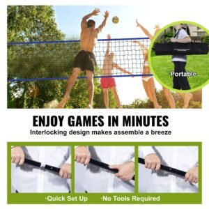 outdoor portable volleyball net system, adjustable height steel poles, professional volleyball set with pvc volleyball, pump, carrying bag, heavy duty volleyball net for backyard, beach, lawn