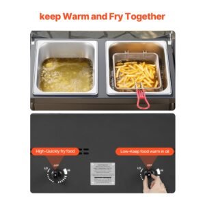 outdoor propane deep fryer, dual tank 8qtx2 commercial fryer, stainless steel cooker with foldable platform, dual basket, and heat adjustment, floor standing fryers for restaurant home snack bar
