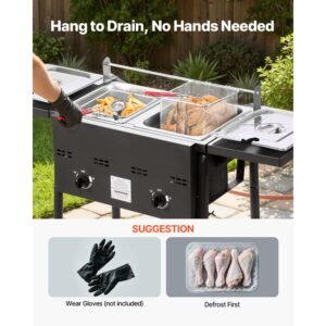 outdoor propane deep fryer, dual tank 8qtx2 commercial fryer, stainless steel cooker with foldable platform, dual basket, and heat adjustment, floor standing fryers for restaurant home snack bar