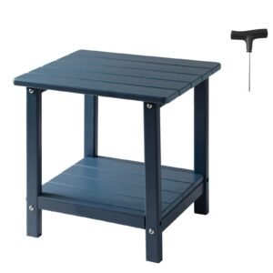 Outdoor Side Table, 17.72W x 14.96D x 17.32H Inch, Double Layer HDPE Outside End Table for Easy Maintenance, Withstand Harsh Weather, Fit for Patio, Pool, Beach, Porch, Indoor, Backyard, Blue