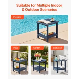 outdoor side table, 17.72w x 14.96d x 17.32h inch, double layer hdpe outside end table for easy maintenance, withstand harsh weather, fit for patio, pool, beach, porch, indoor, backyard, blue