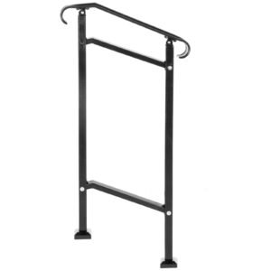 outdoor stair railing, fit 1 or 2 steps wrought iron handrail, adjustable front porch hand railings, black transitional hand rail for concrete steps or wooden stairs with installation kit