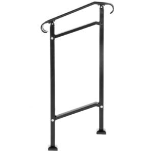 outdoor stair railing, fit 1 or 2 steps wrought iron handrail, adjustable front porch hand railings, black transitional hand rail for concrete steps or wooden stairs with installation kit
