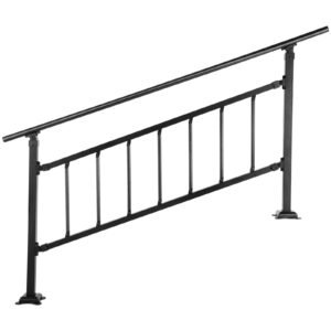 outdoor stair railing, fits for 1 5 steps transitional wrought iron handrail, adjustable exterior stair railing with fence, handrails for concrete steps with installation kit, matte black