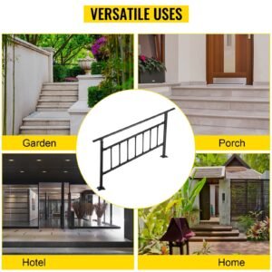 outdoor stair railing, fits for 1 5 steps transitional wrought iron handrail, adjustable exterior stair railing with fence, handrails for concrete steps with installation kit, matte black