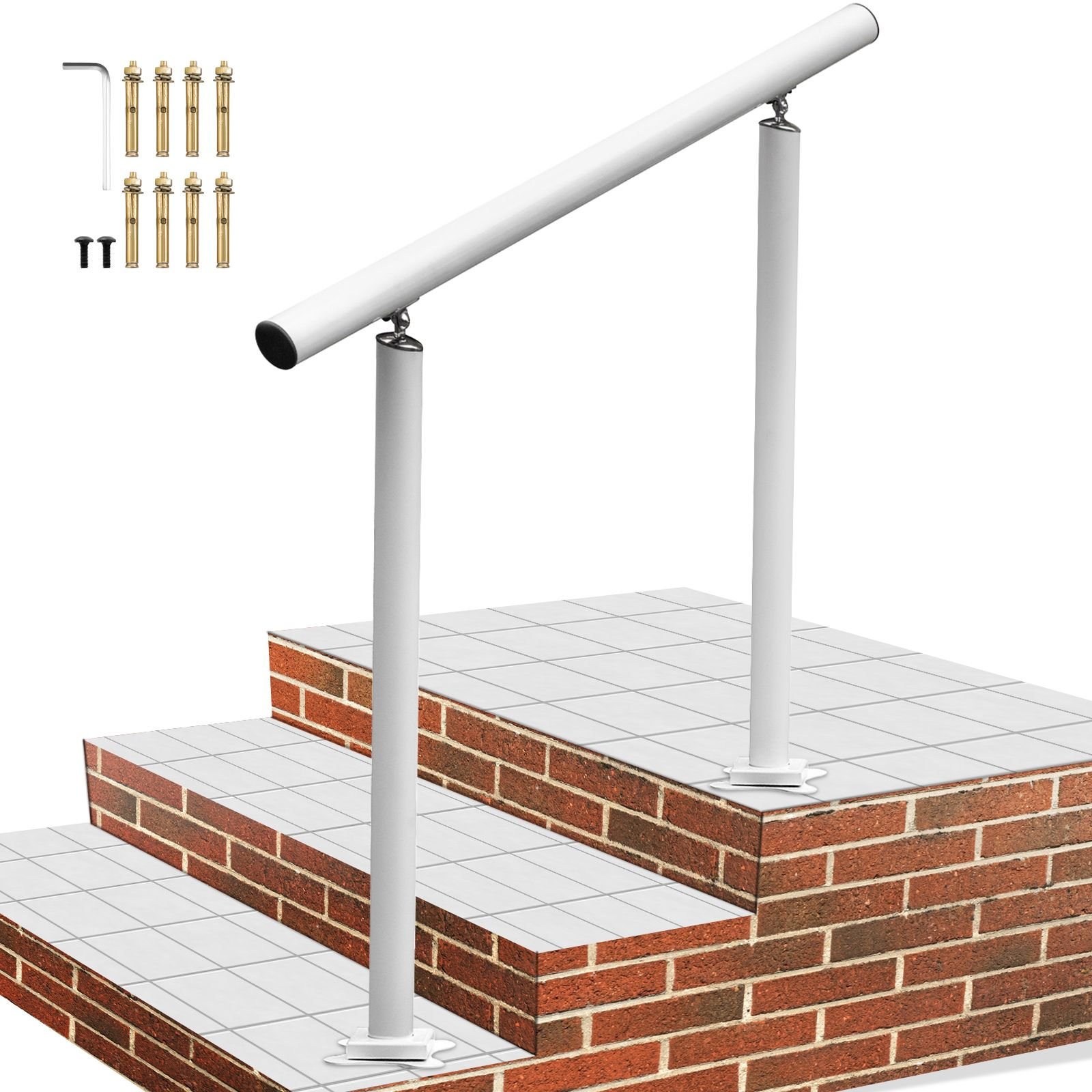 outdoor stair railing kit, 3 ft handrails 2 3 steps, adjustable angle white aluminum stair hand rail for the elderly, handrails for outdoor steps