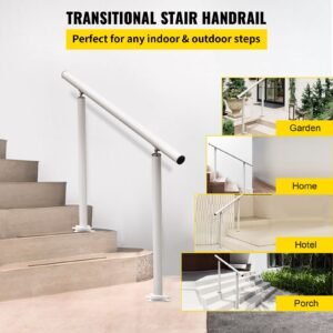 outdoor stair railing kit, 4 ft handrails 1 4 steps, adjustable angle white aluminum stair hand rail for the elderly, handrails for outdoor steps