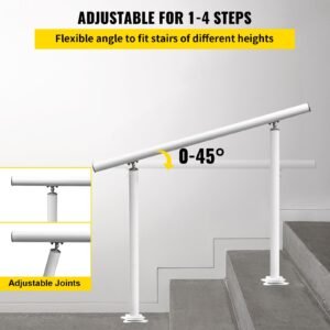 outdoor stair railing kit, 4 ft handrails 1 4 steps, adjustable angle white aluminum stair hand rail for the elderly, handrails for outdoor steps